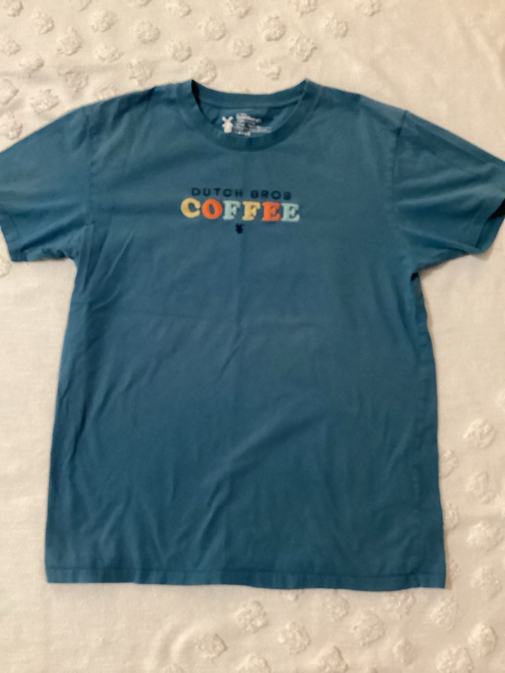 Dutch Bros Coffee Embroidered Spell Out Logo Men's Blue T-Shirt L